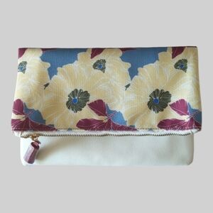 Rachel Pally Leather Trimmed Fold-over Clutch Light Floral Pattern NWOT